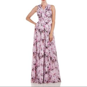 NWT Womens Floral Pleated Evening Dress Pink Mauve